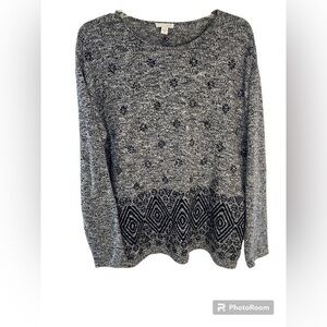 J.Jill Black Marled Long Sleeve Pullover Sweater